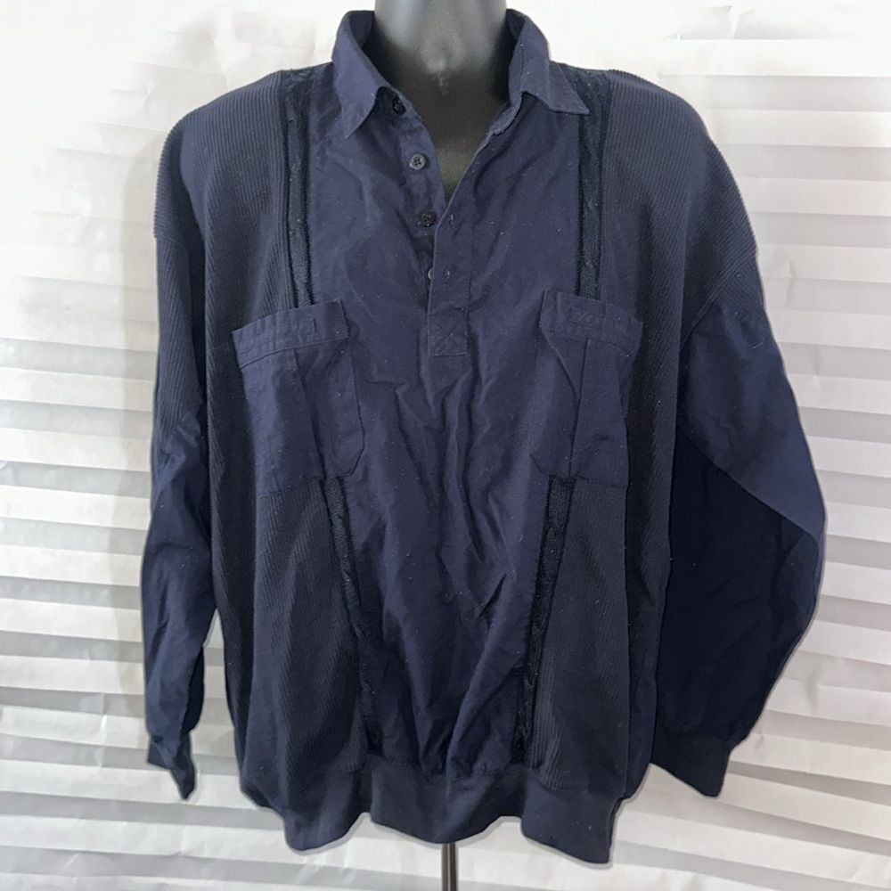 Boulevard Club Big Man Dark Blue Long Sleeve Retro Shirt Size 1X